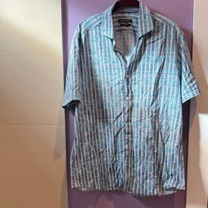 Men’s Bugatchi Shaped Fit Blue and White Plaid Casual Shirt size L large